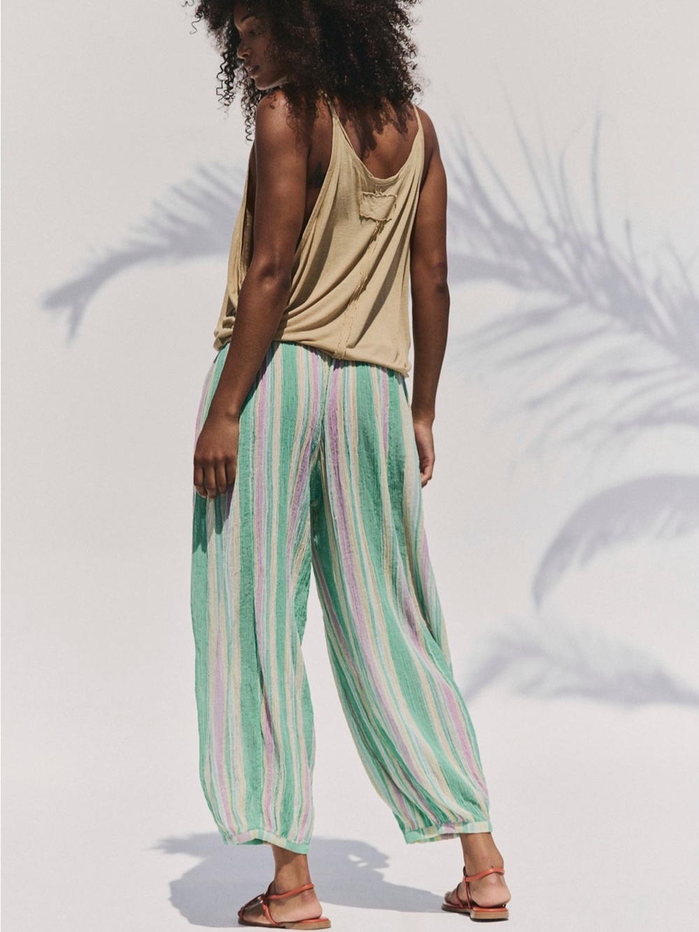 NWOT FP Playa Party Stripe Pants M crinkle gauze Sage Aqua Green Purple - Picture 2 of 8